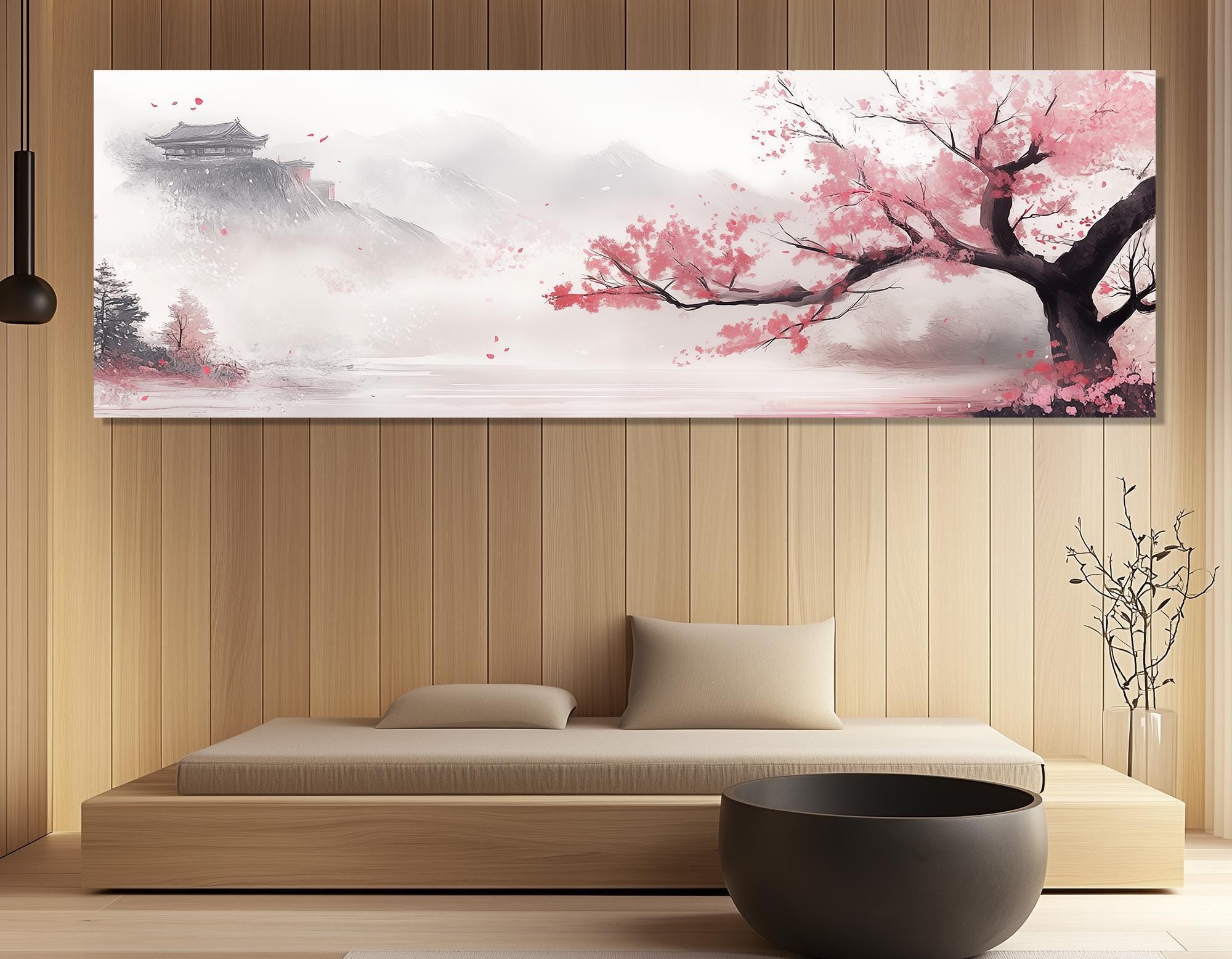 Japanese Ink Sakura Canvas Print – Cherry Blossom Wall Art – Zen