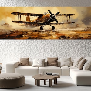 Vintage Biplane Canvas Print, Vintage Aircraft Picture, Old Aircraft Painting, Vintage Airplane Poster, Vintage Wall Art, Modern Room Decor
