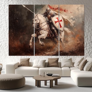 Templar Knight Canvas Print – Medieval Warrior Wall Art – Crusader on ...