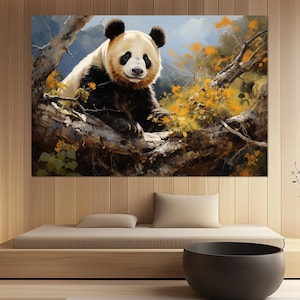 Panda Bear Canvas Print – Adorable Wildlife Wall Art – Bamboo Forest Panda Painting – Panda Poster – Nature Inspired Room Decor
