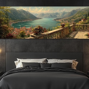 Comer See Poster – Romantische Terrasse Blick Wandbild – Italienische Natur Malerei