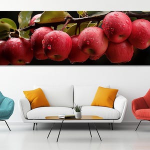 Red Apple Canvas Print – Orchard Fruit Wall Art – Botanical Apple Painting – Apple Branch Poster – Rustic Kitchen Decor – Apple Branch Art