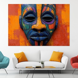 Tribal Mask Canvas Print – Vibrant African Mask Wall Art – Ethnic Culture Painting – Colorful African Mask Poster – African Wall Decor