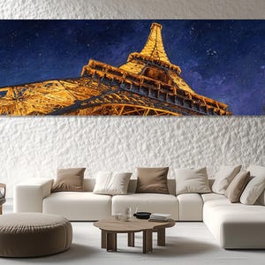 Eiffel Tower Canvas Print – Paris Wall Decor – Eiffel Tower Night Poster – Romantic Paris Cityscape Painting – Eiffel Tower Wall Art