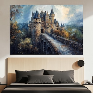 Fairytale Castle Canvas Print – Medieval Fortress Wall Art – Enchanted Castle Poster – Gothic Fantasy Wall Decor – Medieval Castle Painting
