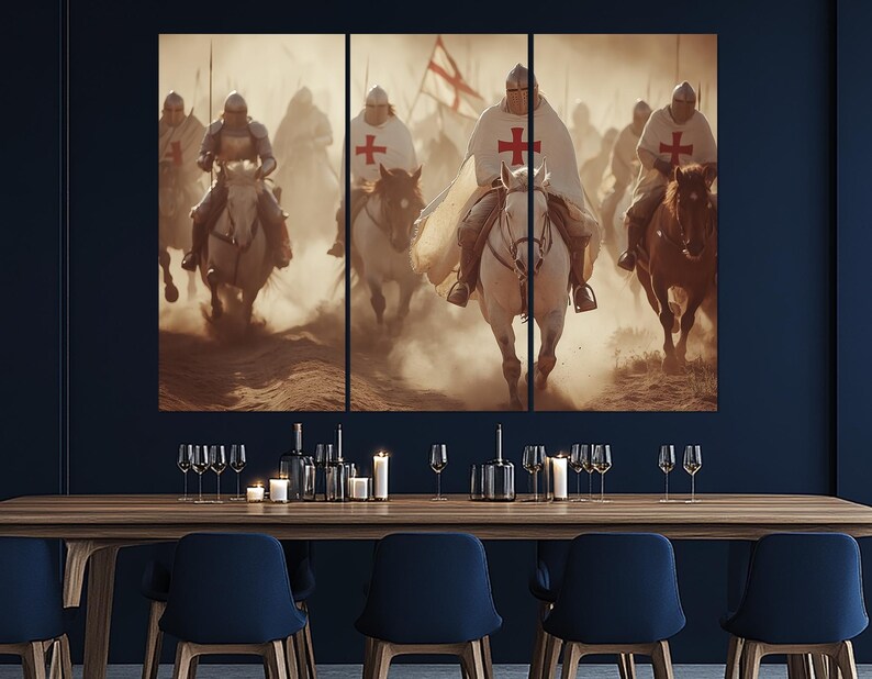 Templar Knights Charge Canvas Print – Crusaders on Horseback Wall Art ...
