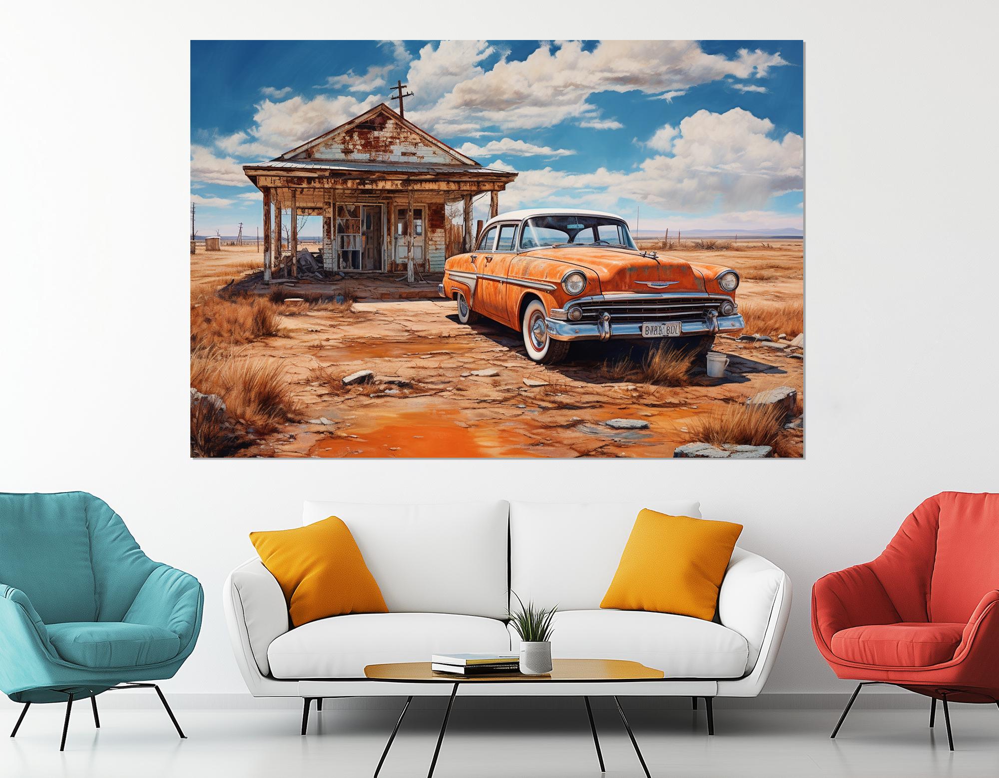 Rustic Americana Canvas Print – Route 66 Wall Art – Vintage Orange