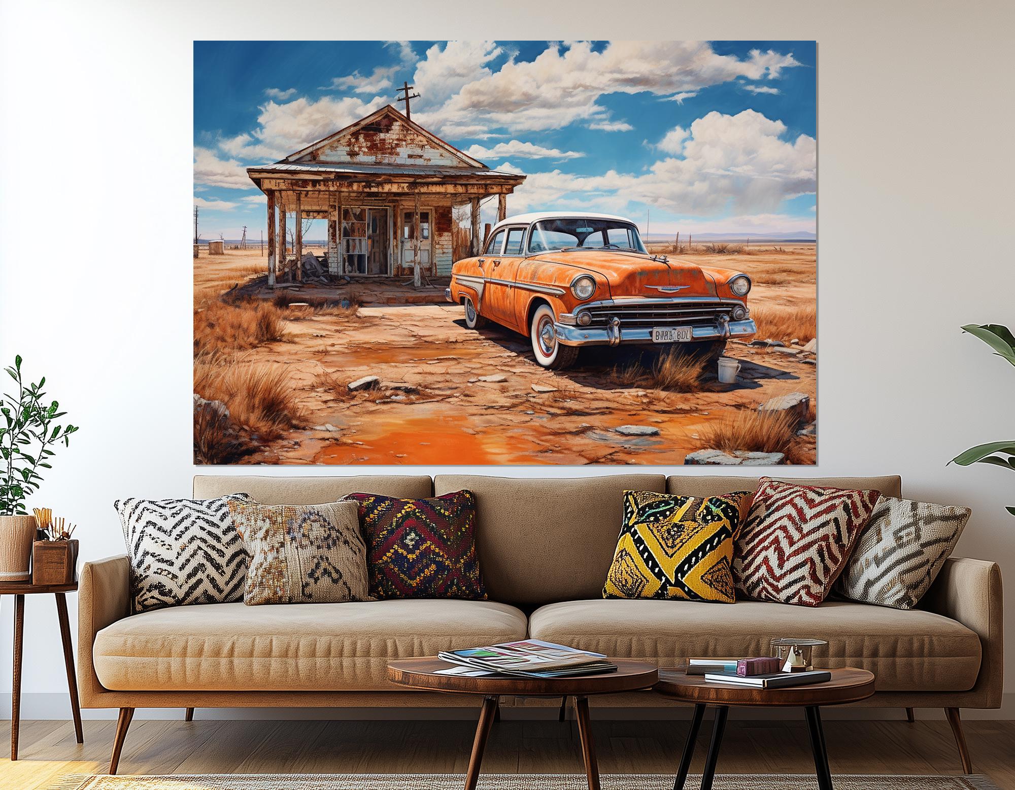 Rustic Americana Canvas Print – Route 66 Wall Art – Vintage Orange
