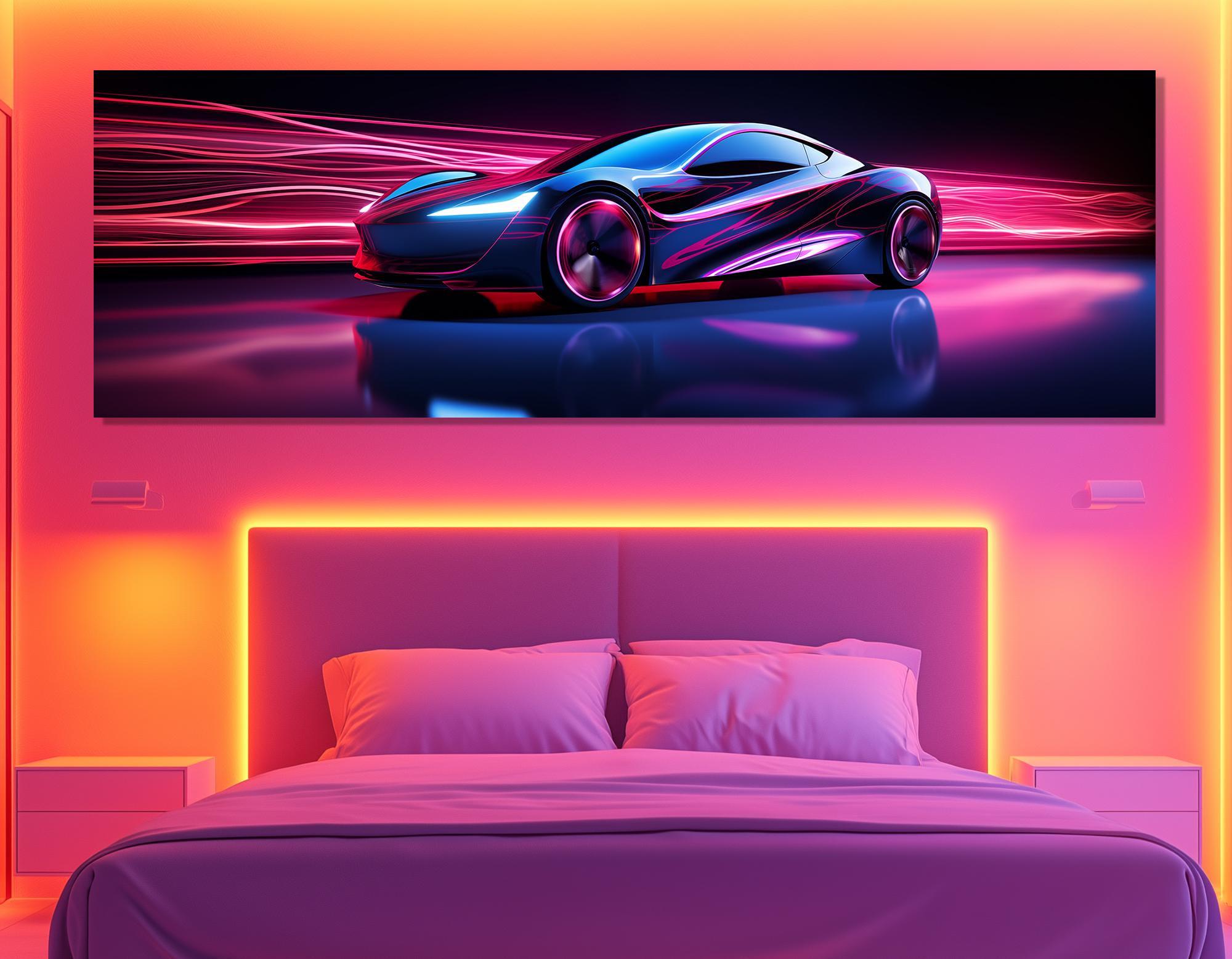 Futuristic Sports Car Canvas Print – Neon Speed Wall Art – Modern