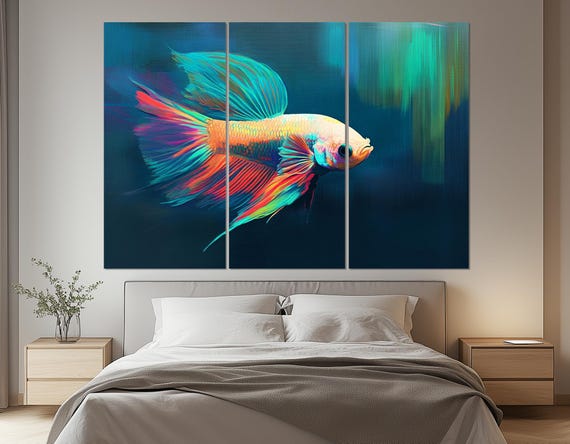 カラフルなベタの魚のウォールアート – ネオンファイティング