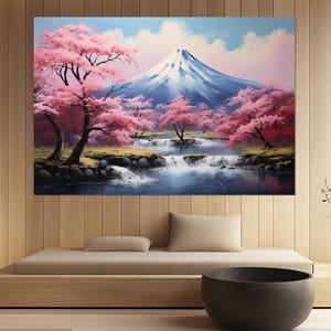 富士山ウォールアート - 桜の風景キャンバスプリント - 日本の自然画 - 禅愛好家へのギフト - 桜の季節のポスター