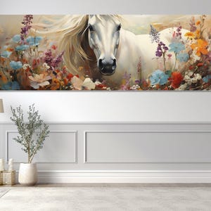 White Horse in Flowers Canvas Print, Canvas Wall Art, Canvas Art, Modern Art, Digital Art, Living Room Decor, Canvas Print Ready to Hang.