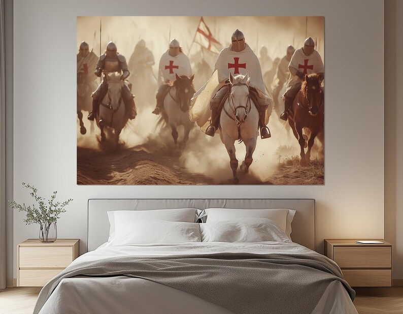 Templar Knights Charge Canvas Print – Crusaders on Horseback Wall Art ...