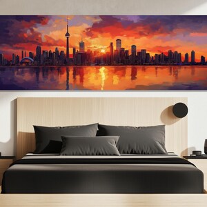 Toronto Skyline Canvas Print – Toronto Sunset Wall Art – Urban Landscape Painting – Modern Canada Poster – Toronto Waterfront Picture