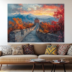 Great Wall Canvas Print – China Landscape Wall Art – China Wall Poster – Sunset Mountain Wall Decor – Great Wall Painting