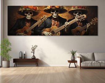 Tag der Toten Mariachi Leinwanddruck, Leinwandfarbe Kunst, Leinwand Wandkunst, Tag der Toten Bild, Leinwanddruck fertig zum Aufhängen.
