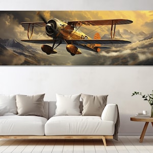 Flying Airplane Canvas Print, Canvas Wall Art, Modern Art, Vintage Digital Art, Living Room Decor, Canvas Print Ready to Hang.
