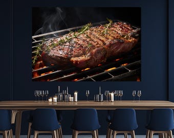 Grilled Steak Print – Juicy BBQ Wall Art – Meat Lover Kitchen Decor – Gourmet Cooking Poster – Gift for Foodies – Steakhouse Vibes Print