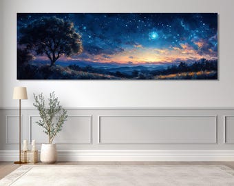 Canvasafdruk nachtelijke hemel, canvas muurkunst, modern kamerdecor, poster nachtelijke hemel, woonkamerdecor, canvasafdruk klaar om op te hangen.