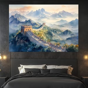 Great Wall of China Canvas Print – Great Wall of China View – China Wall Art – Misty Mountain Landscape Wall Art – Asian Travel Poster