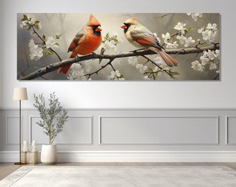 Two Cardinals Canvas Print, Canvas Wall Art, Canvas Paint Art, Modern Art, Digital Art, Living Room Decor, Canvas Print Ready to Hang.