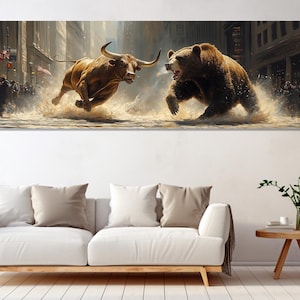 Bull vs Bear on Wall Street Canvas Print, Canvas Wall Art, Bull vs Bear Picture, Trader Gift, Canvas Print Ready to Hang, Bull vs Bear Art.