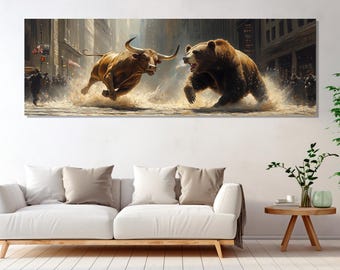 Bull vs Bear on Wall Street Canvas Print, Canvas Wall Art, Bull vs Bear Picture, Trader Gift, Canvas Print Ready to Hang, Bull vs Bear Art.