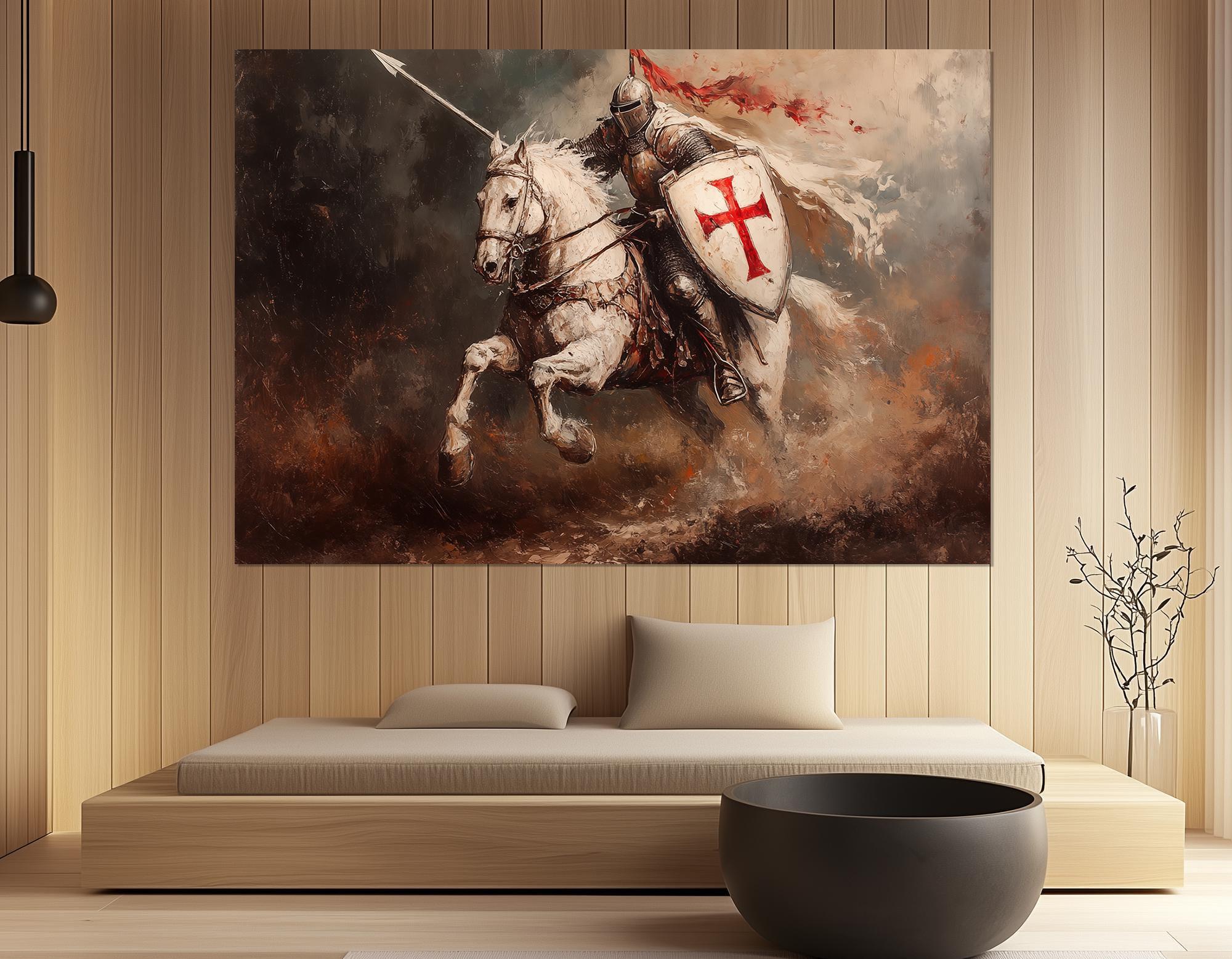 Templar Knight Canvas Print – Medieval Warrior Wall Art – Crusader on ...