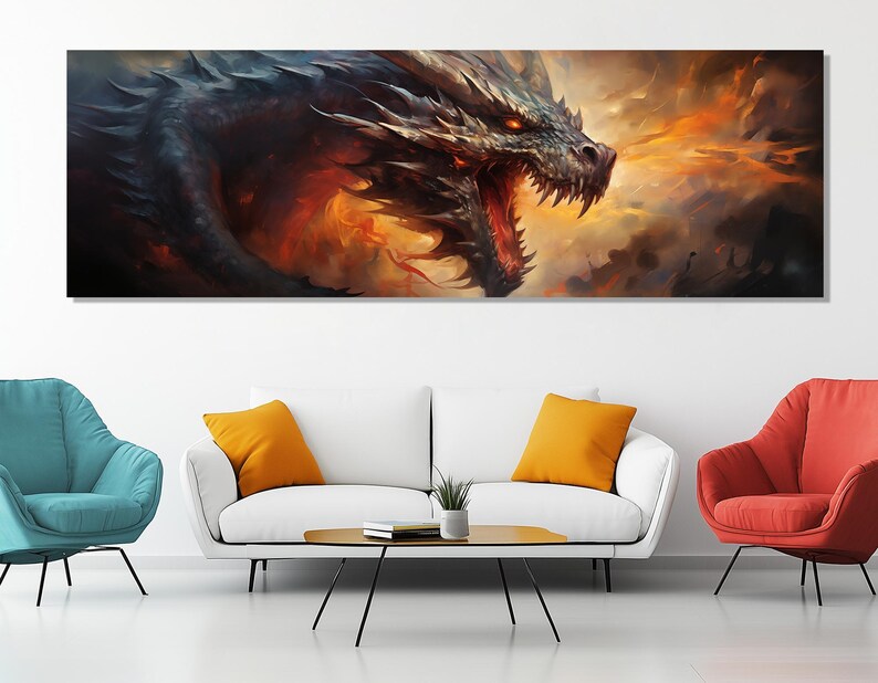 Fire Breathing Dragon Canvas Print – Fantasy Dragon Wall Art – Epic ...