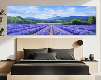 Lavender Field Canvas Print – Purple Flower Field Wall Art – Provence Landscape Painting – Lavender Bloom Poster – Tranquil Floral Decor