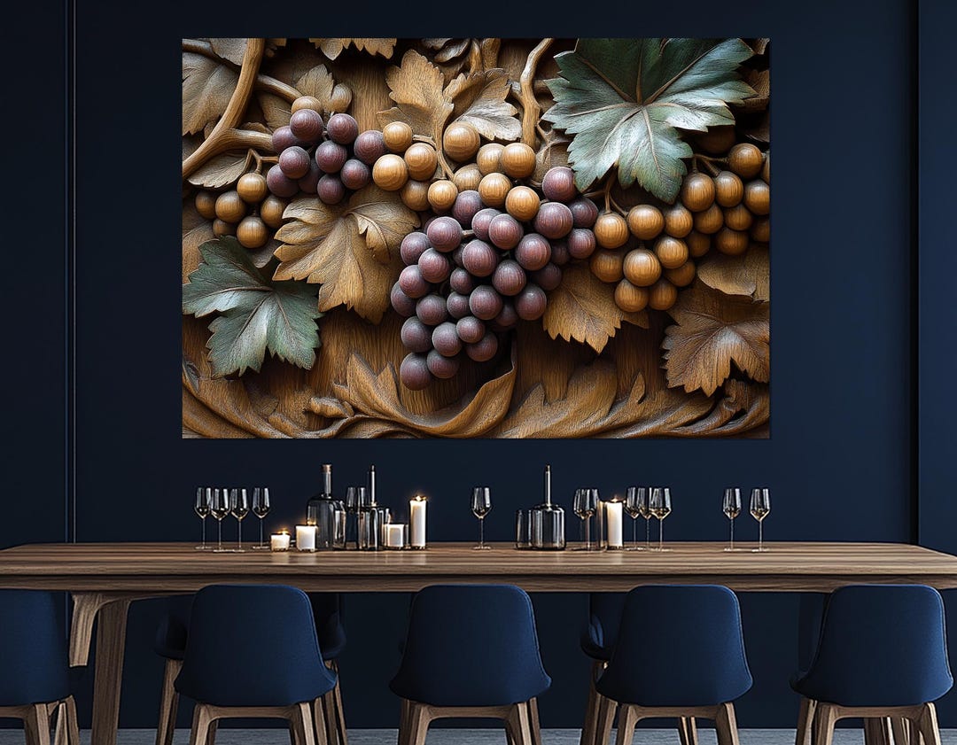 Grape Wood Carving Canvas Print – Rustic Fruit Wall Decor – Grape ...