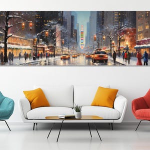 New York Christmas Canvas Print – Times Square Winter Wall Art – New York Holiday Painting – Snowy New York Poster – NYC Festive Wall Decor