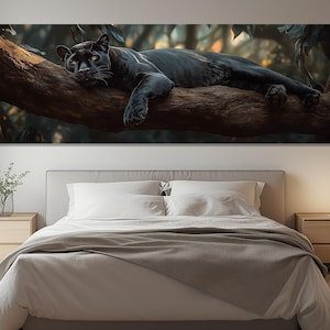 Black Panther Canvas Print – Jungle Panther Wall Art – Relaxed Panther Poster – Exotic Wildlife Wall Decor – Mystical Jungle Painting
