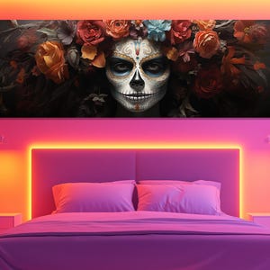 Catrina’s Floral Crown Canvas Print – Dia de los Muertos Wall Art – Mexican Sugar Skull – Floral Skull Painting – Day of the Dead Poster