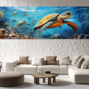 Sea Turtle Canvas Print – Marine Life Wall Art – Underwater Sea Turtle Poster – Ocean Nature Painting – Coastal Decor Gift for Sea Lovers