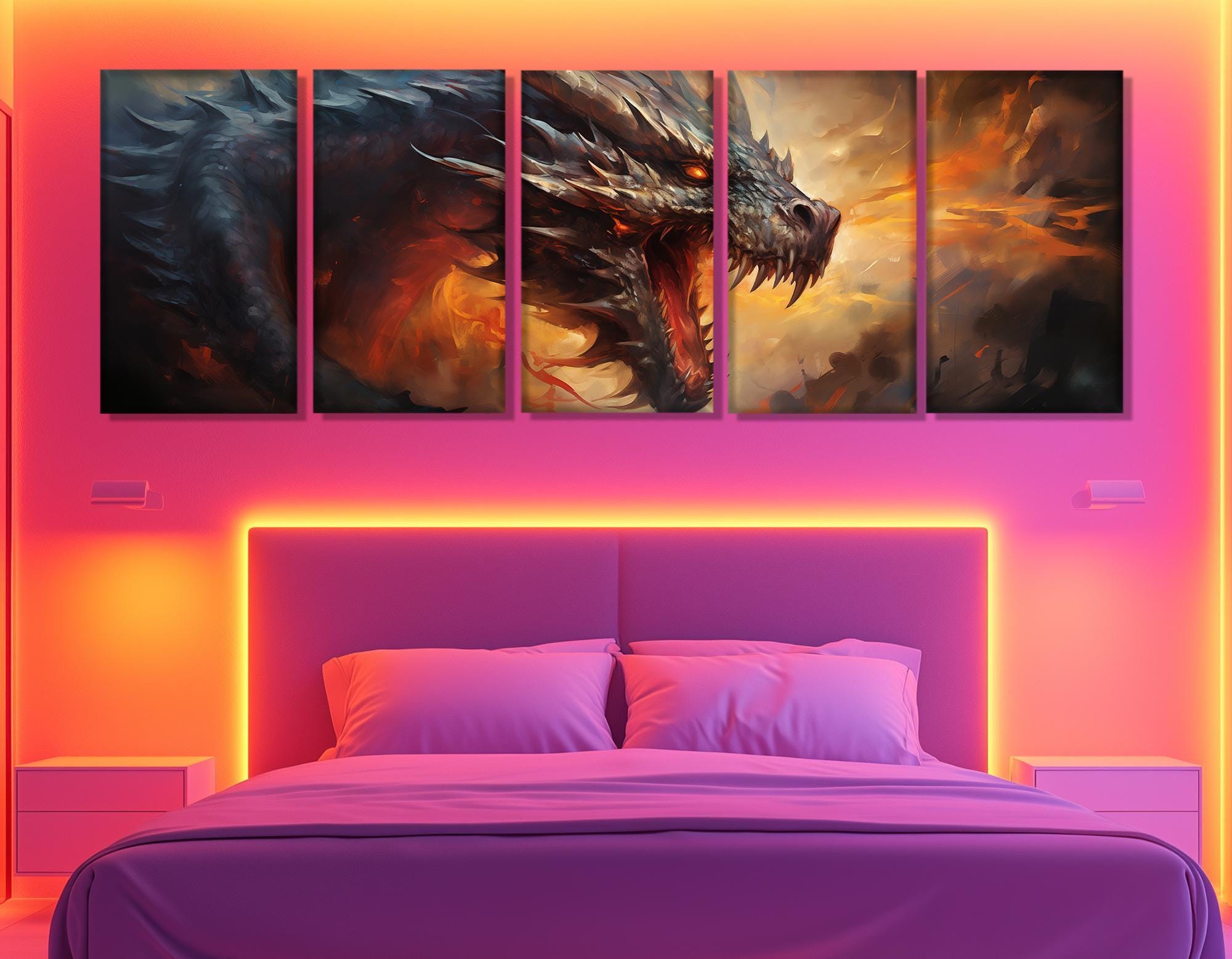 Fire Breathing Dragon Canvas Print – Fantasy Dragon Wall Art – Epic ...