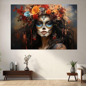 Day Of The Dead Lady Canvas Print, Canvas Wall Decor, Canvas Paint Art, Day Of The Dead Art, Digital Art, Canvas Print Ready to Hang.