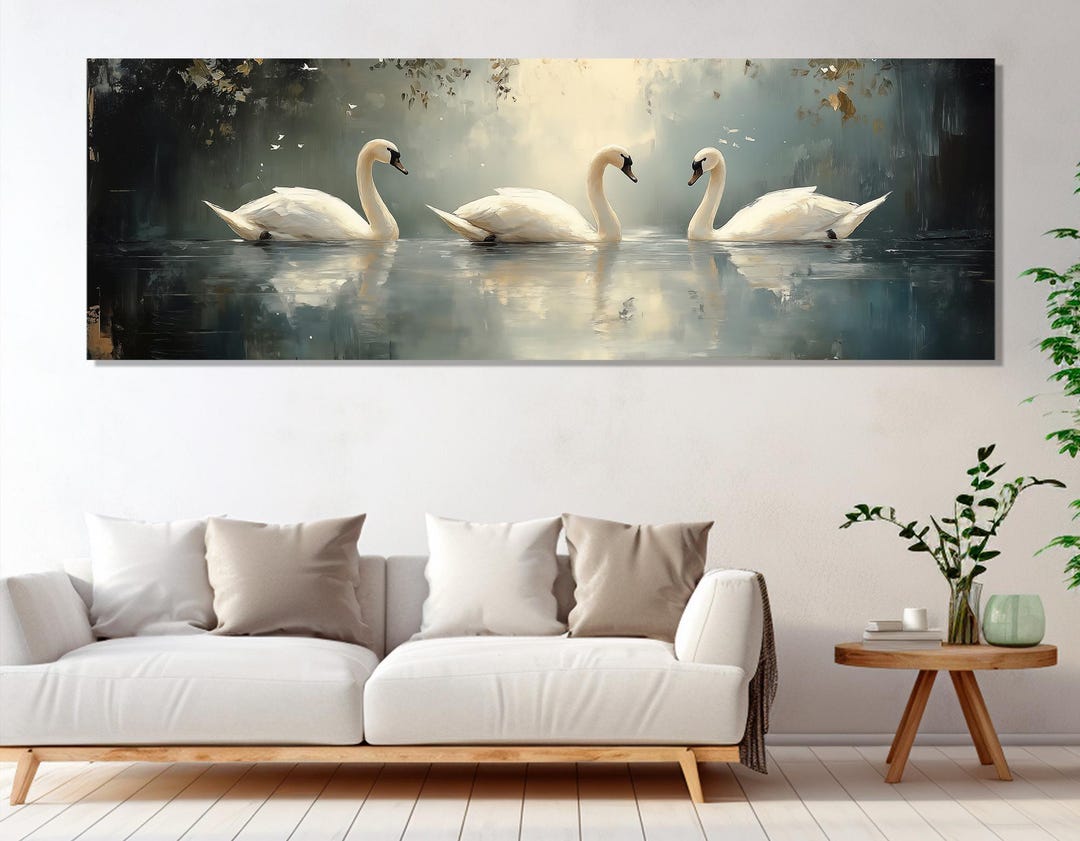Swans in the Lake Canvas Print, Canvas Wall Art, Swans Painting, Modern ...