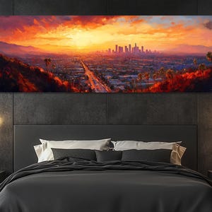 Los Angeles Sunset Canvas Print, Los Angeles Wall Art, Los Angeles Poster, Los Angeles Skyline Painting, Los Angeles Cityscape Art