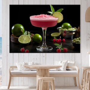 Raspberry Daiquiri Cocktail Canvas Print – Pink Drink Wall Art – Daiquiri Poster – Cocktail Bar Decor – Gift for Cocktail Lovers