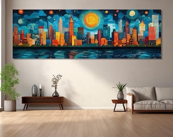 New York City Abstrakt Skyline Leinwanddruck, Leinwand Wandkunst, modernes Raumdekor, New York Mosaik Stil Bild, Leinwanddruck fertig zum Aufhängen.