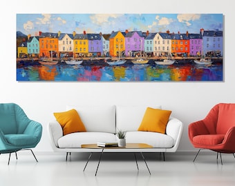 Impresión en lienzo de paisaje de Galway, arte mural de Galway, imagen de Irlanda, pintura de Galway, paisaje de Irlanda, paisaje urbano de Galway, arte urbano de Galway