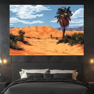 Desert Landscape Painting – Palm Tree Canvas Print – Southwest Wall Art – Scenic Sand Dunes Poster – Nature Wall Decor – Desert Wall Decor