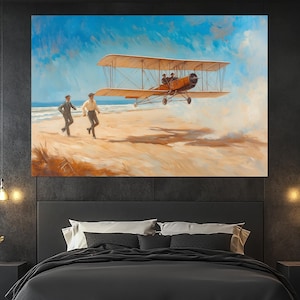 Wright Brothers Flight Canvas Print – Historic Aviation Wall Art – Vintage Plane Poster – Wright Brothers Painting – Pioneer Flight Print