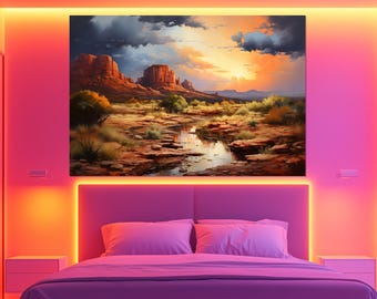 Impresión en lienzo de paisaje de Arizona, póster del desierto del suroeste, arte mural del desierto de Arizona, imagen de paisaje de Arizona, pintura de paisaje del lejano oeste
