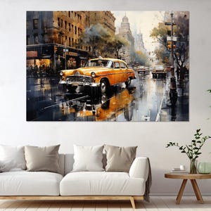 New York Vintage Taxi Canvas Print, Canvas Wall Art, Living Room Decor, Canvas Print Ready to Hang, New York Streets Painting.