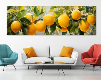 Lemon Tree Canvas Print – Citrus Kitchen Wall Art – Fresh Lemons Painting – Lemon Branch Poster – Rustic Kitchen Decor – Lemon Tree Artwork
