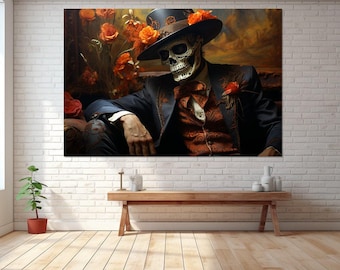 Day Of The Dead Canvas Print, Canvas Wall Art, Canvas Paint Art, Day Of The Dead Art, Digital Art, Canvas Print Ready to Hang.