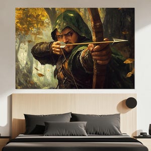 Robin Hood Canvas Print – Forest Archer Wall Art – Medieval Hero Poster – Fantasy Bow Hunter Wall Decor – Robin Hood Painting