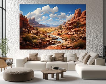 Impresión en lienzo de paisaje de Arizona, póster del desierto del suroeste, arte mural del desierto de Arizona, pintura de paisaje de Arizona, póster de paisaje del salvaje oeste
